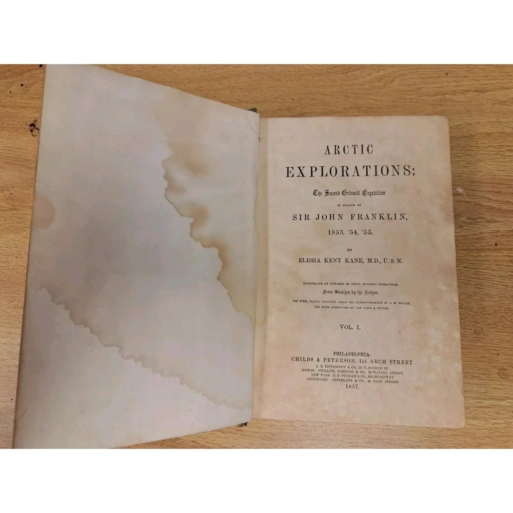 1856 Arctic Explorations Years 1853-1855 Vol 1 Dr Elisha Kane Hardback w/ Map 06